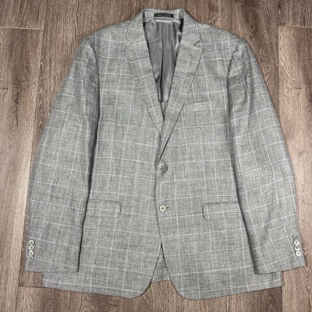 Lauren Ralph Lauren 100% Linen Blazer Men's 48L Gray Windowpane Sport Coat